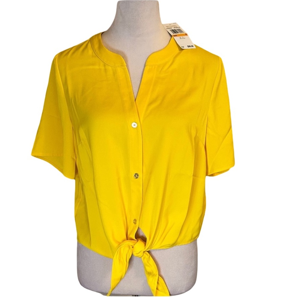 Michael Kors Bright Yellow Gold Tie-Front Shirt